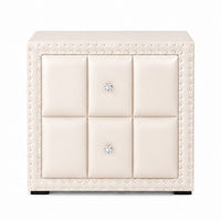 Fysa Nightstand, 2 Drawers, Crystal Knobs, Tufted Beige Upholstery - BM353320