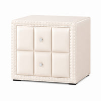 Fysa Nightstand, 2 Drawers, Crystal Knobs, Tufted Beige Upholstery - BM353320