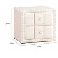 Fysa Nightstand, 2 Drawers, Crystal Knobs, Tufted Beige Upholstery - BM353320