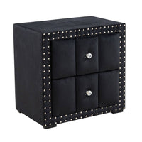 Fysa Nightstand, 2 Drawers, Crystal Knobs, Tufted Black Upholstery - BM353321