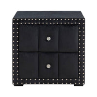 Fysa Nightstand, 2 Drawers, Crystal Knobs, Tufted Black Upholstery - BM353321