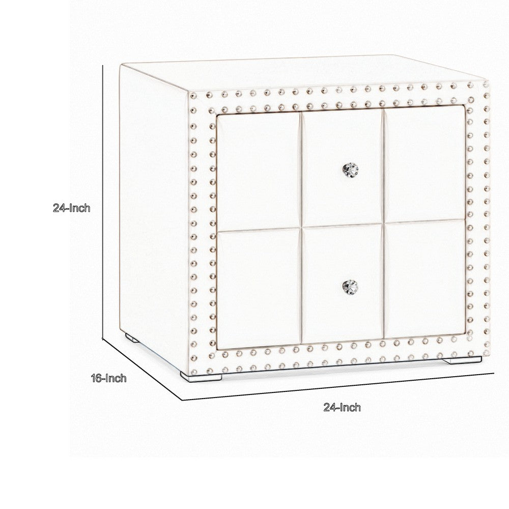 Fysa Nightstand, 2 Drawers, Crystal Knobs, Tufted Black Upholstery - BM353321