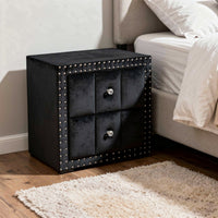 Fysa Nightstand, 2 Drawers, Crystal Knobs, Tufted Black Upholstery - BM353321