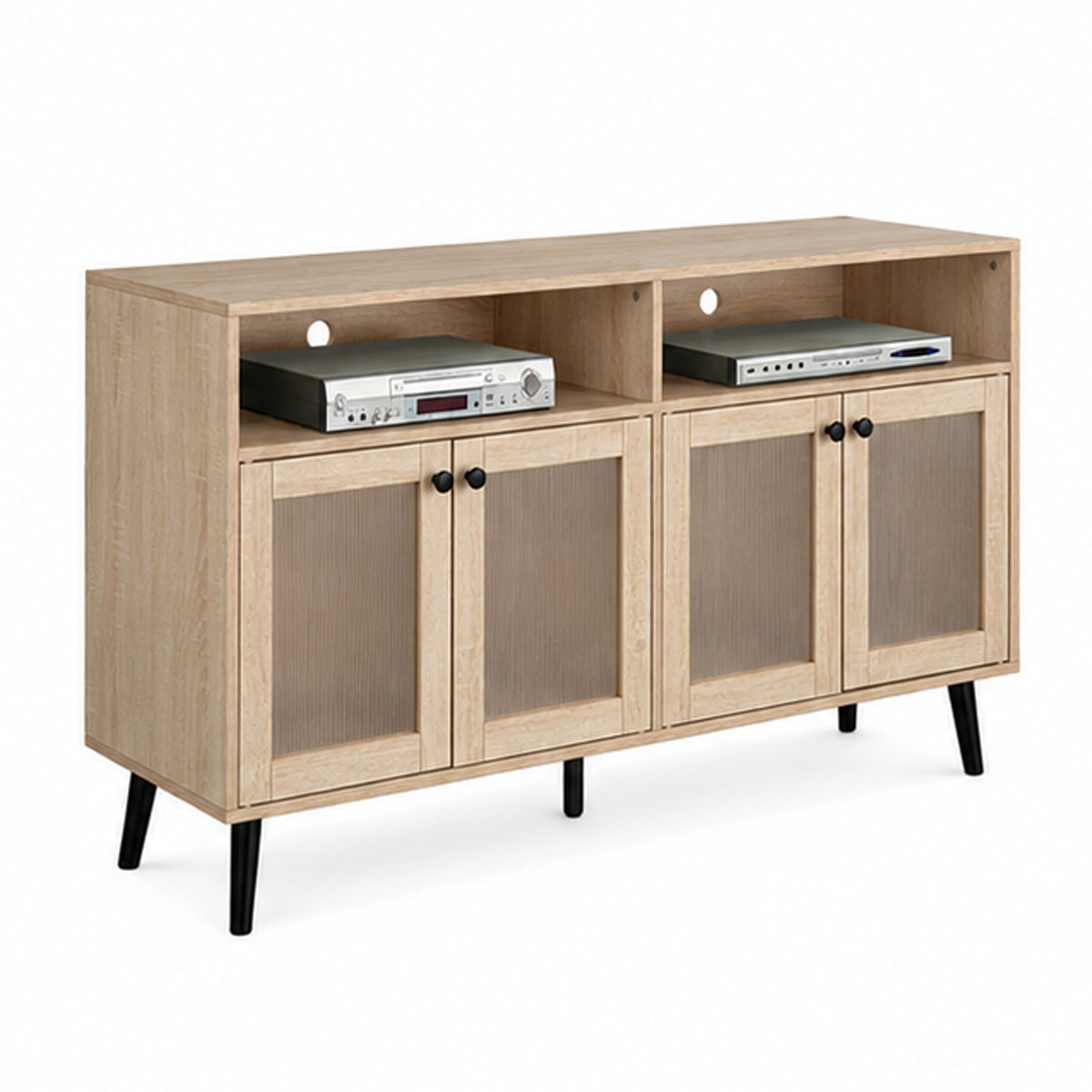Iho TV Stand Media Cabinet, 4 Doors, Black Legs, 56 Inch Natural Brown  - BM353322