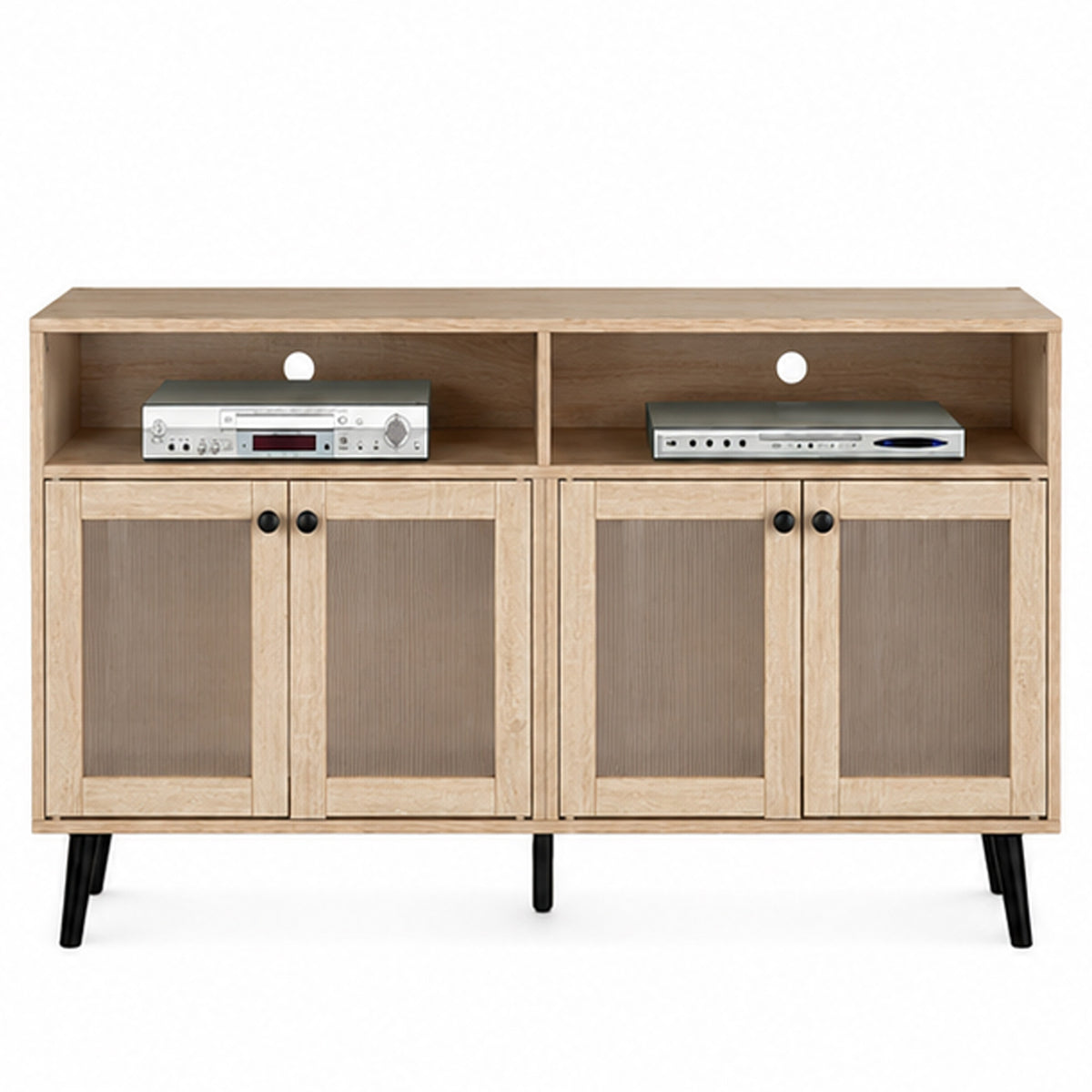 Iho TV Stand Media Cabinet, 4 Doors, Black Legs, 56 Inch Natural Brown  - BM353322