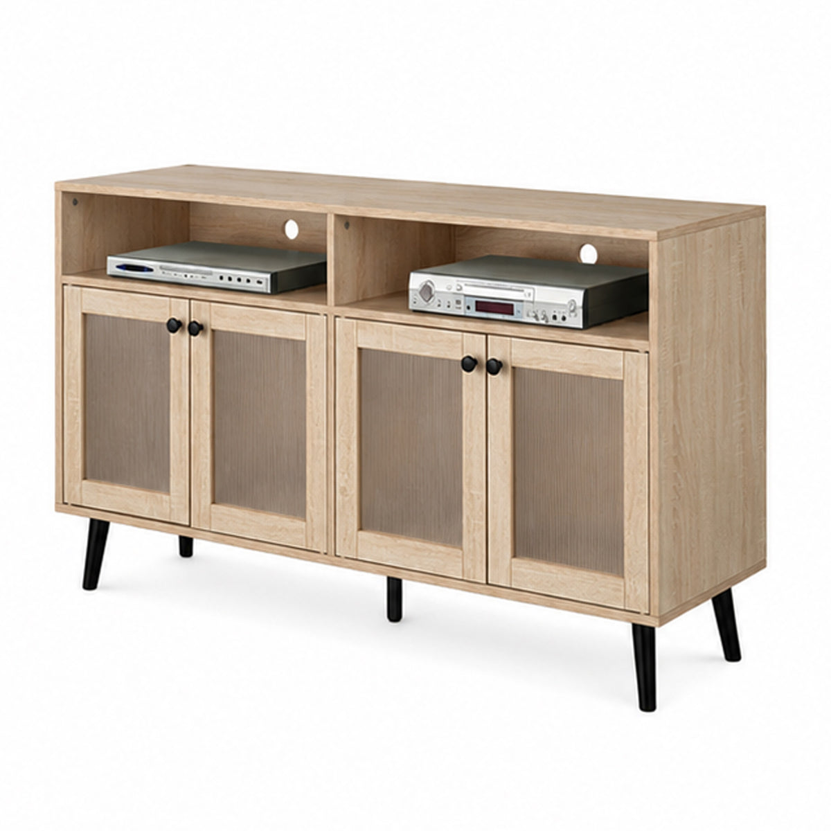Iho TV Stand Media Cabinet, 4 Doors, Black Legs, 56 Inch Natural Brown  - BM353322