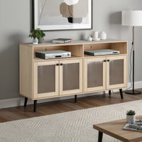 Iho TV Stand Media Cabinet, 4 Doors, Black Legs, 56 Inch Natural Brown  - BM353322