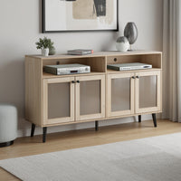 Iho TV Stand Media Cabinet, 4 Doors, Black Legs, 56 Inch Natural Brown  - BM353322
