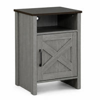 Gera Side Table, 16 Inch Dark Brown Top, X Barn Door, Open Shelf, Gray  - BM353323