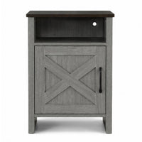 Gera Side Table, 16 Inch Dark Brown Top, X Barn Door, Open Shelf, Gray  - BM353323