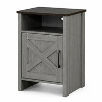 Gera Side Table, 16 Inch Dark Brown Top, X Barn Door, Open Shelf, Gray  - BM353323