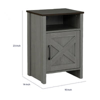 Gera Side Table, 16 Inch Dark Brown Top, X Barn Door, Open Shelf, Gray  - BM353323