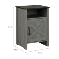 Gera Side Table, 16 Inch Dark Brown Top, X Barn Door, Open Shelf, Gray  - BM353323