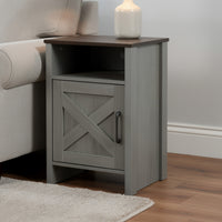 Gera Side Table, 16 Inch Dark Brown Top, X Barn Door, Open Shelf, Gray  - BM353323