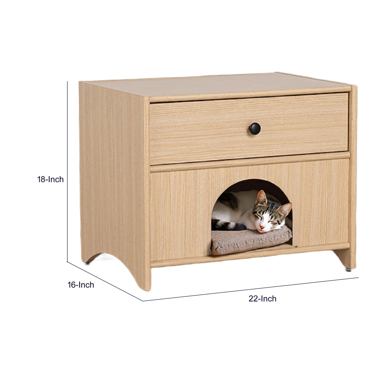 Cera Side End Table with Pet Nook, 1 Drawer, 16 Inch Natural Brown  - BM353324