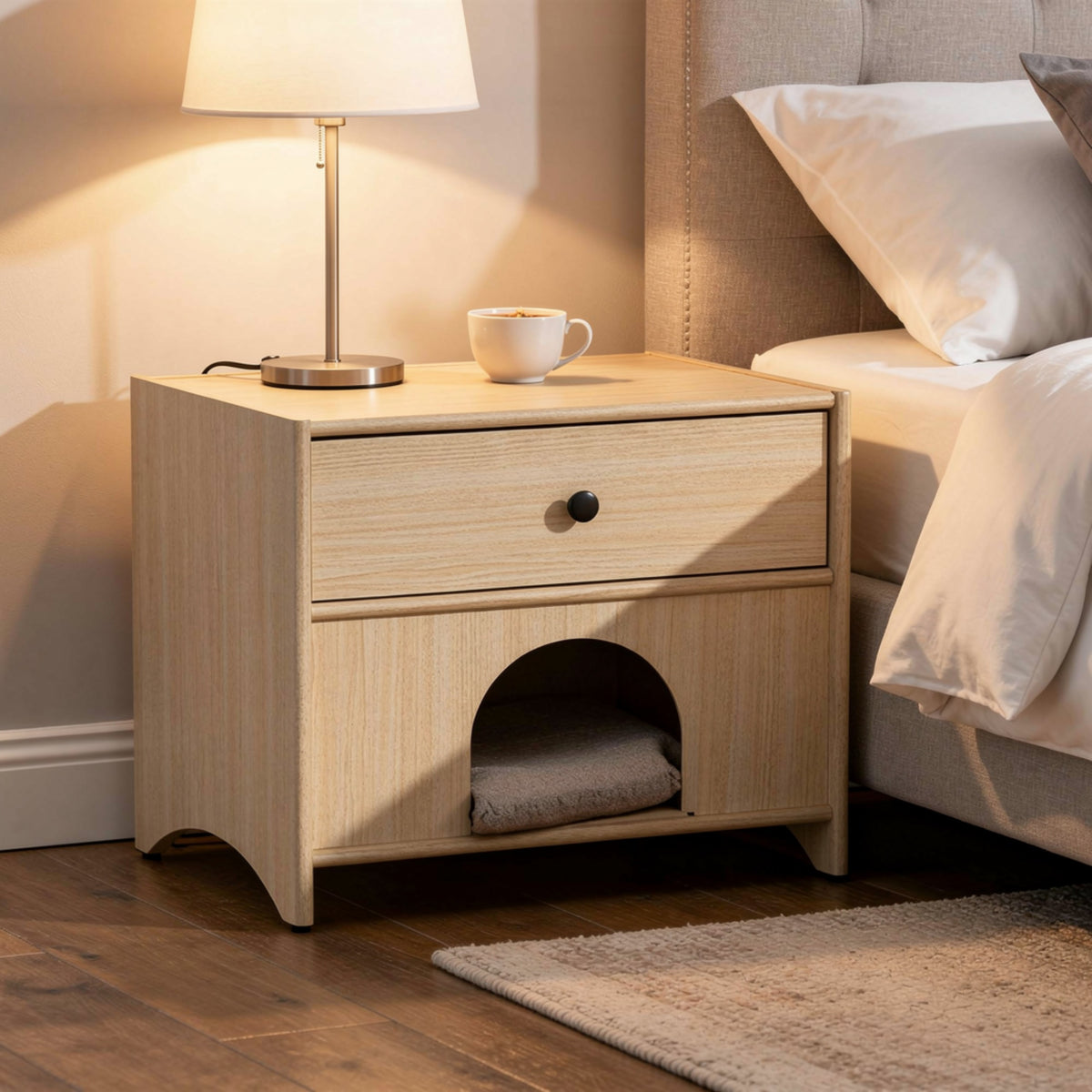 Cera Side End Table with Pet Nook, 1 Drawer, 16 Inch Natural Brown  - BM353324