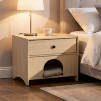 Cera Side End Table with Pet Nook, 1 Drawer, 16 Inch Natural Brown  - BM353324