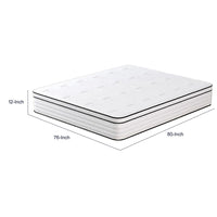 Mysa King Size Euro Top Mattress, Pocket Coil Springs, 12 Inch White  - BM353329