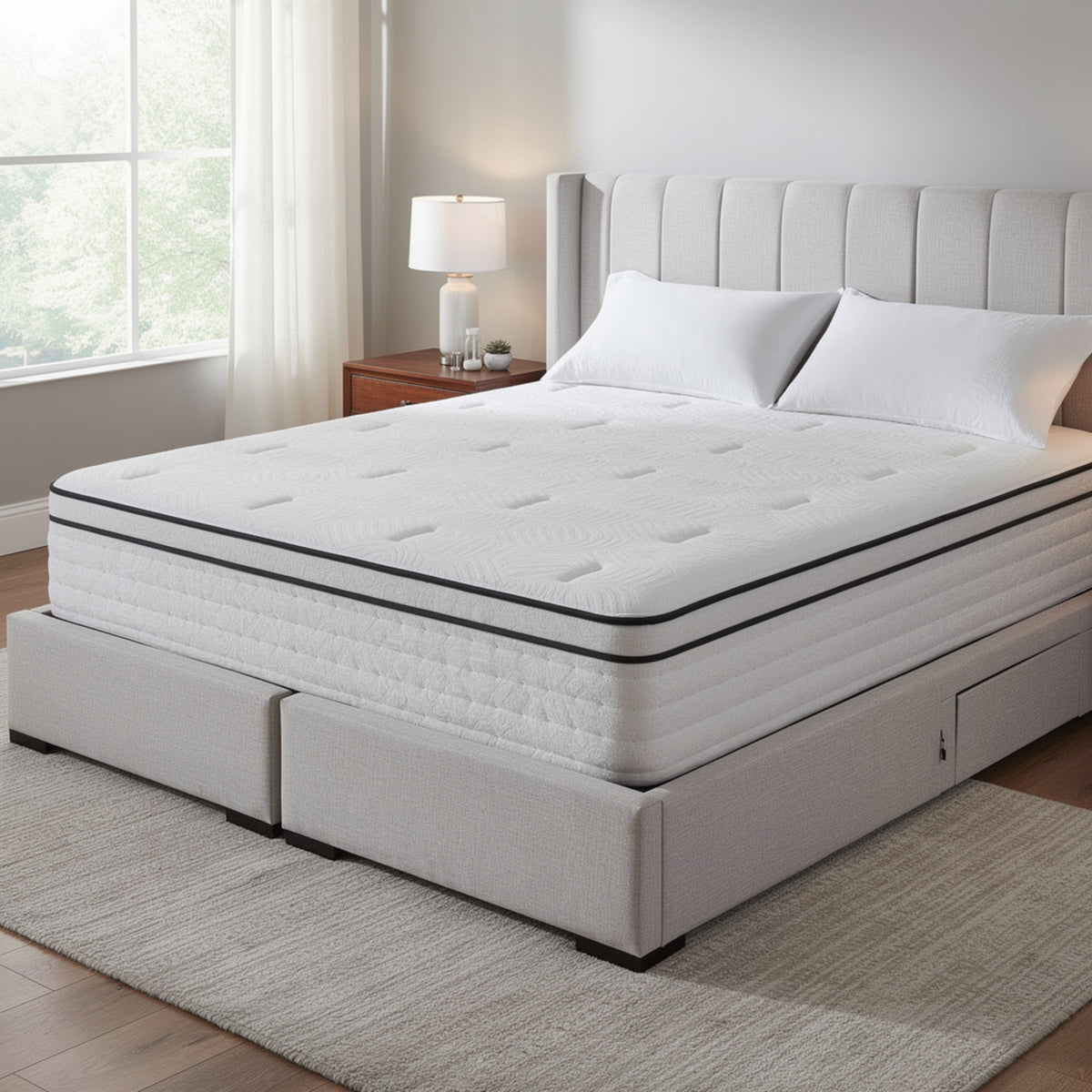 Mysa King Size Euro Top Mattress, Pocket Coil Springs, 12 Inch White  - BM353329