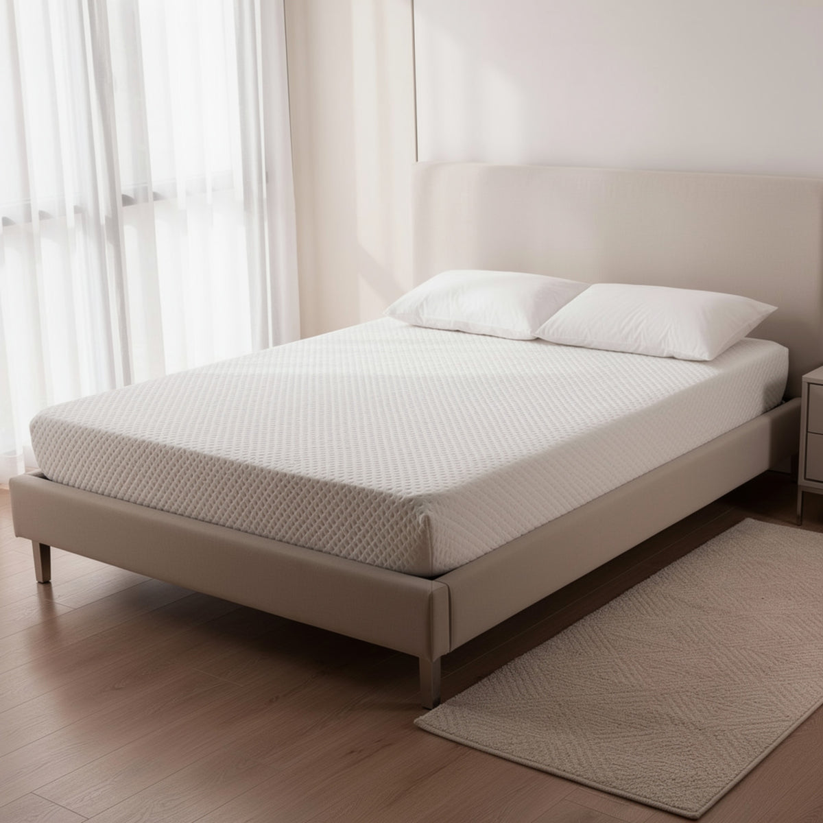 Aysa Twin XL Size Mattress, Memory Foam, White Polyester Cover, 8 Inch  - BM353341