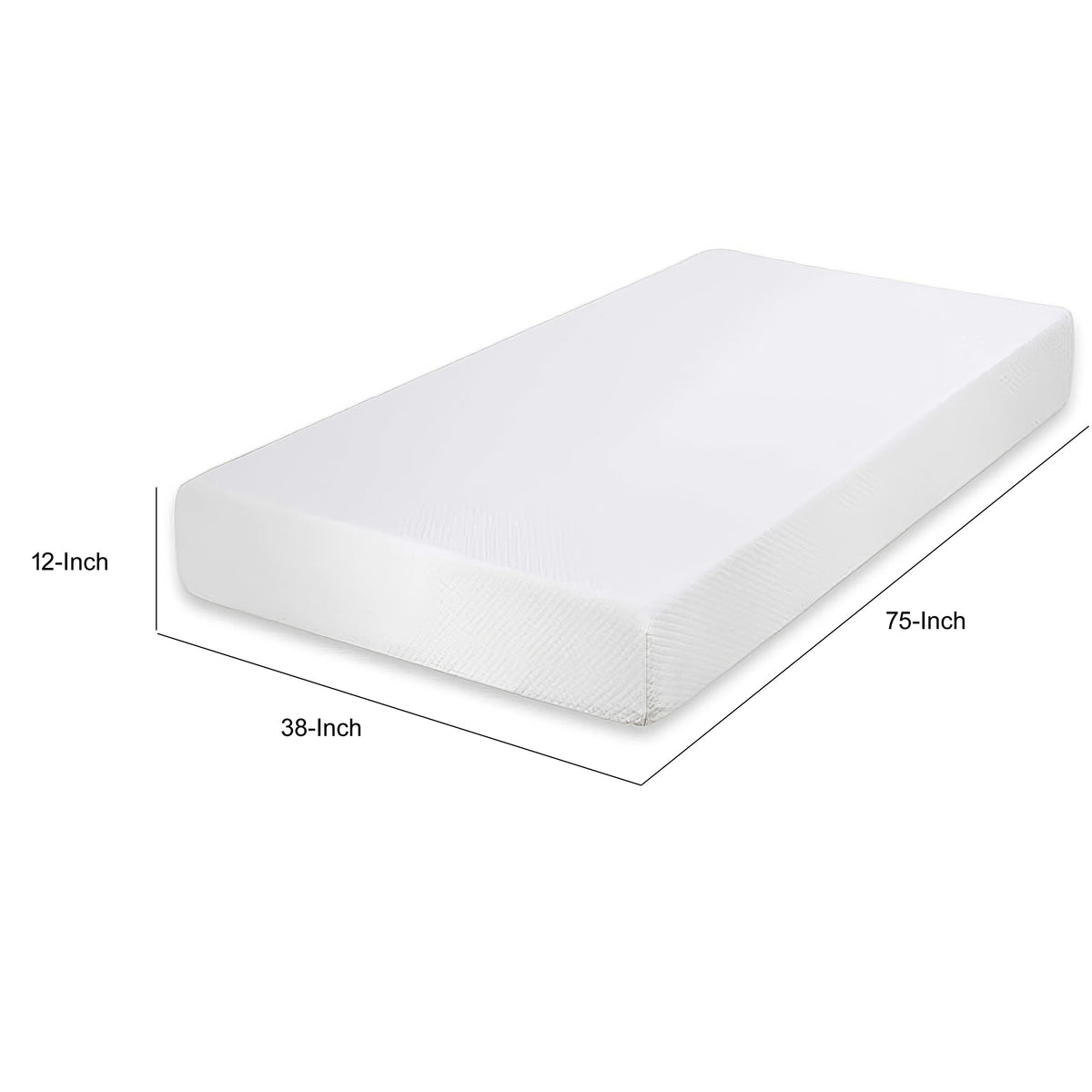 Aysa Twin Size Mattress, Memory Foam, White Polyester Cover, 12 Inch  - BM353349