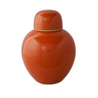 Decorative Ginger Jar with Dome Lid, Orange Glazed Ceramic, 11 Inch-BM353395