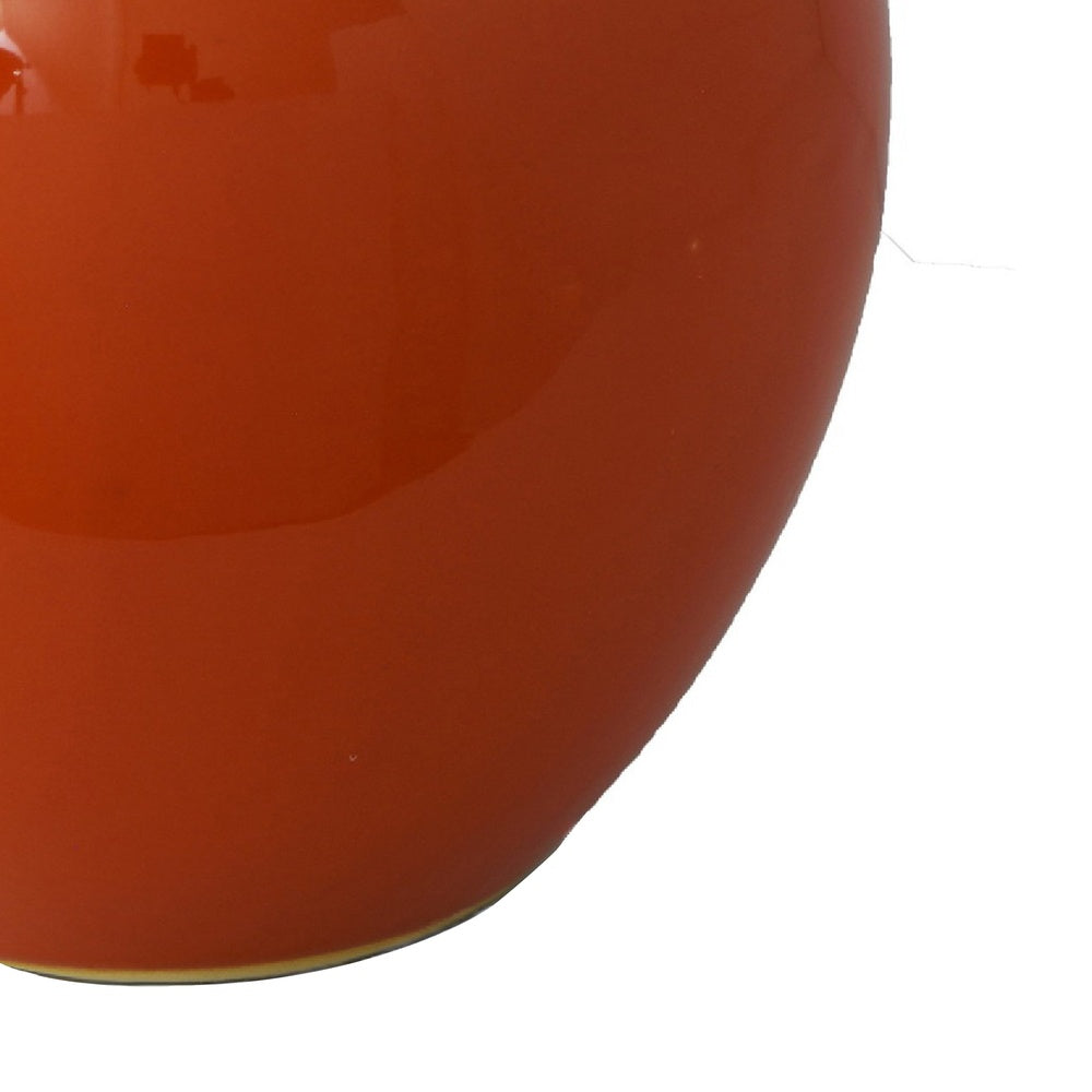 Decorative Ginger Jar with Dome Lid, Orange Glazed Ceramic, 11 Inch-BM353395
