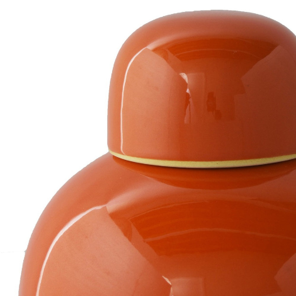 Decorative Ginger Jar with Dome Lid, Orange Glazed Ceramic, 11 Inch-BM353395