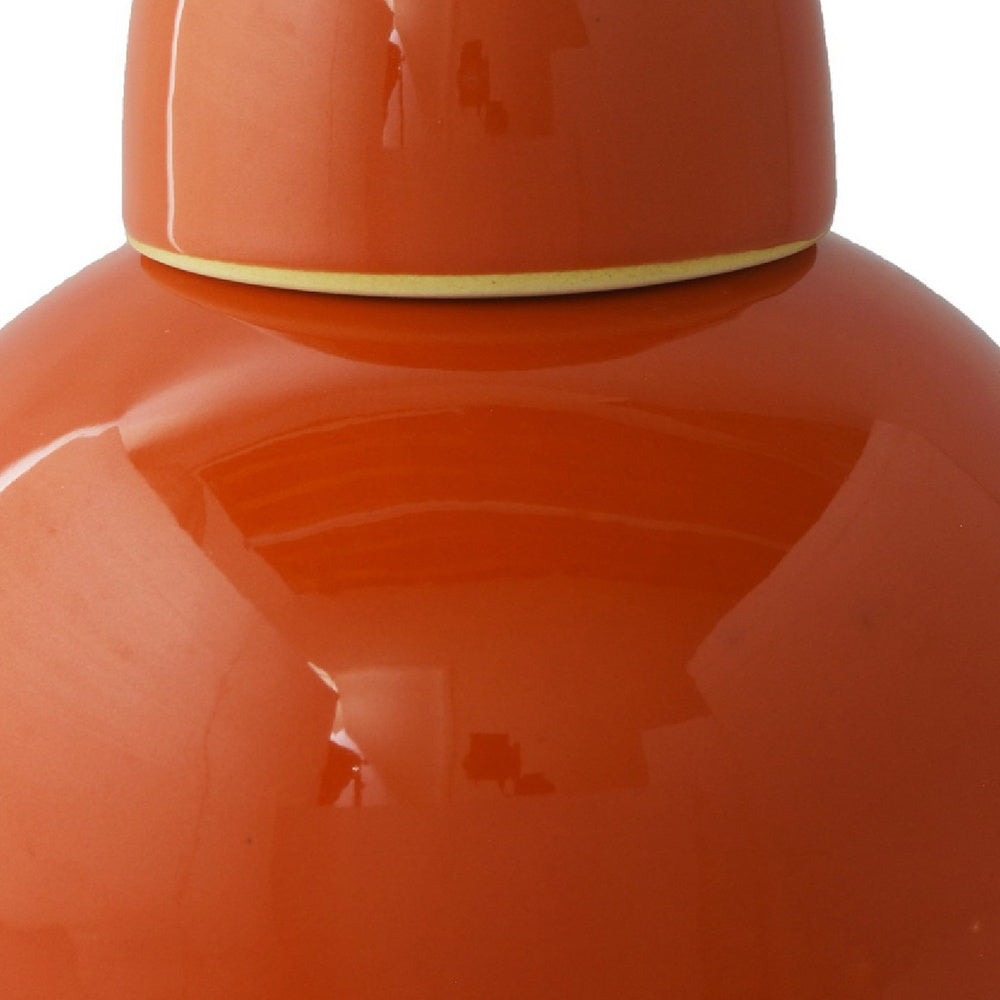 Decorative Ginger Jar with Dome Lid, Orange Glazed Ceramic, 11 Inch-BM353395