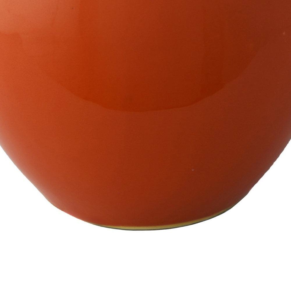Decorative Ginger Jar with Dome Lid, Orange Glazed Ceramic, 11 Inch-BM353395
