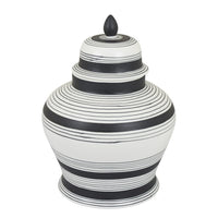 Decorative Ginger Jar with Lid, Black and White Striped Ceramic, 12 Inch-BM353396