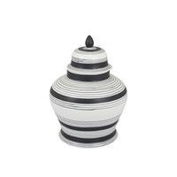 Decorative Ginger Jar with Lid, Black and White Striped Ceramic, 12 Inch-BM353396