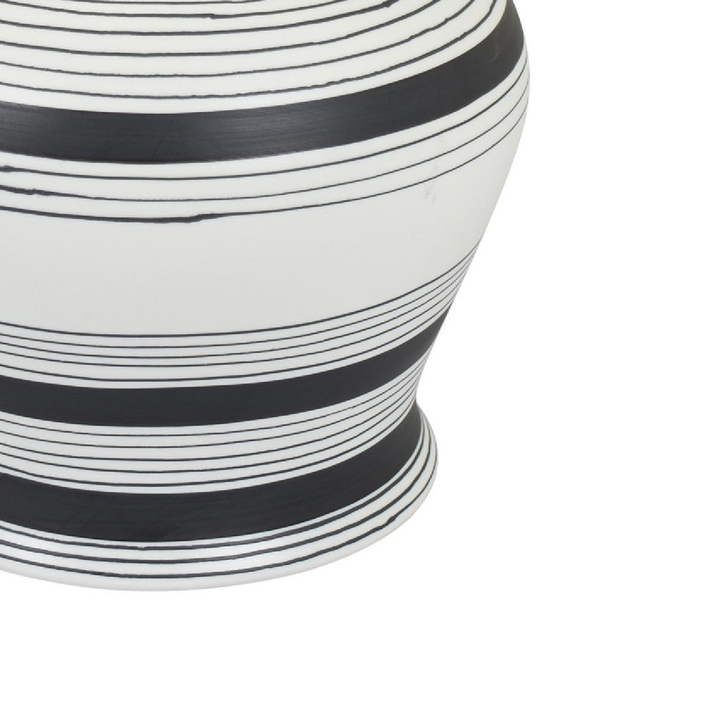 Decorative Ginger Jar with Lid, Black and White Striped Ceramic, 12 Inch-BM353396