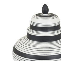 Decorative Ginger Jar with Lid, Black and White Striped Ceramic, 12 Inch-BM353396