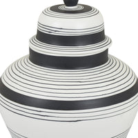 Decorative Ginger Jar with Lid, Black and White Striped Ceramic, 12 Inch-BM353396