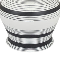 Decorative Ginger Jar with Lid, Black and White Striped Ceramic, 12 Inch-BM353396