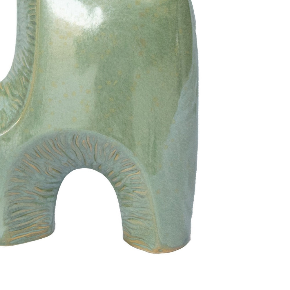 Decorative Vase, Dual Neck Sculptural Art, Sage Green Ceramic, 14 Inch-BM353397