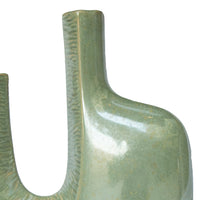Decorative Vase, Dual Neck Sculptural Art, Sage Green Ceramic, 14 Inch-BM353397