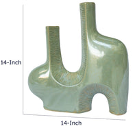 Decorative Vase, Dual Neck Sculptural Art, Sage Green Ceramic, 14 Inch-BM353397