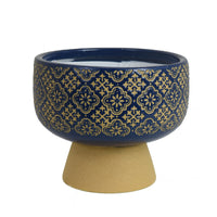 Hea Decorative Planter, Blue Gold Moroccan Pattern Footed Bowl, 9 Inch-BM353398