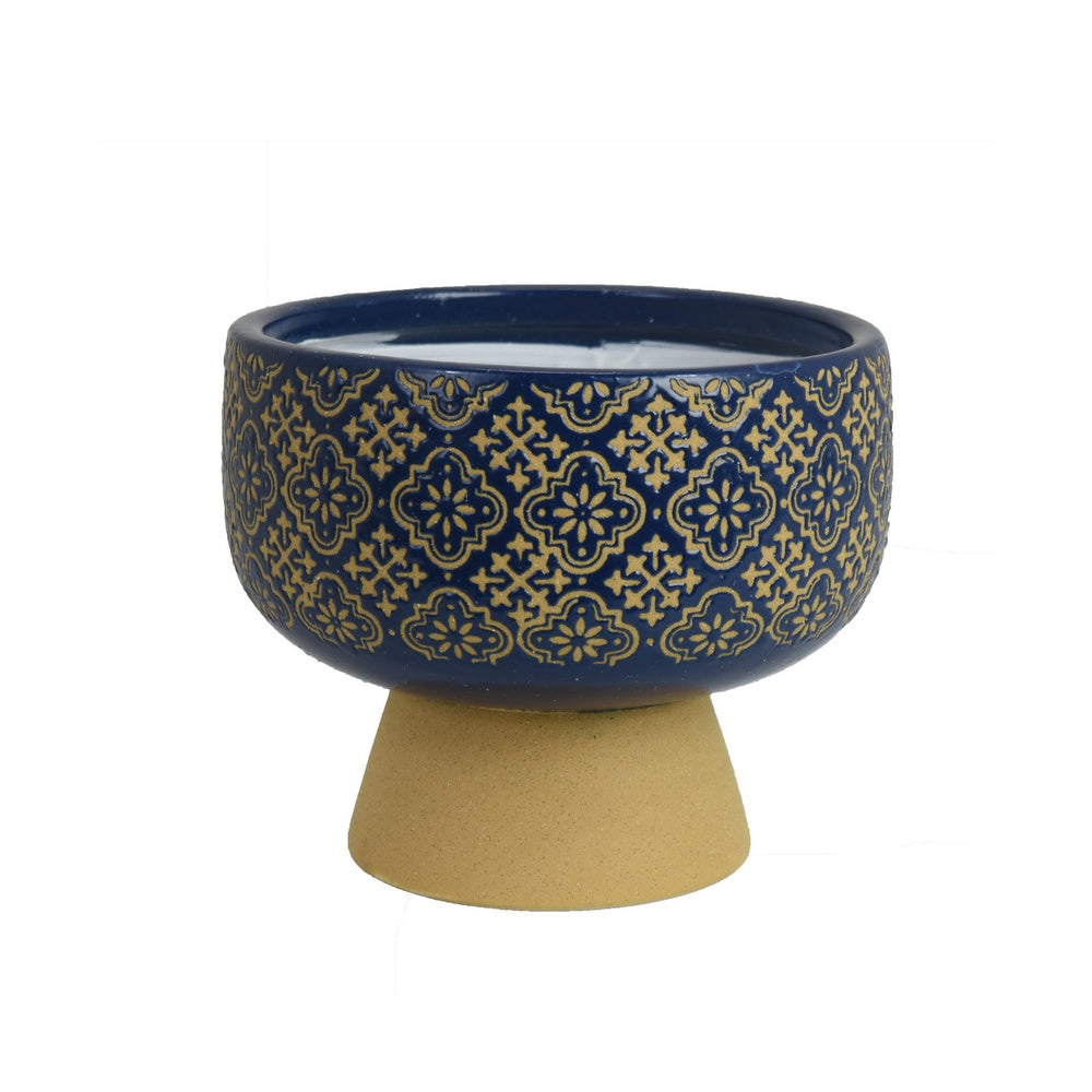 Hea Decorative Planter, Blue Gold Moroccan Pattern Footed Bowl, 9 Inch-BM353398