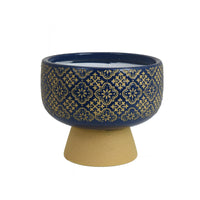 Hea Decorative Planter, Blue Gold Moroccan Pattern Footed Bowl, 9 Inch-BM353398