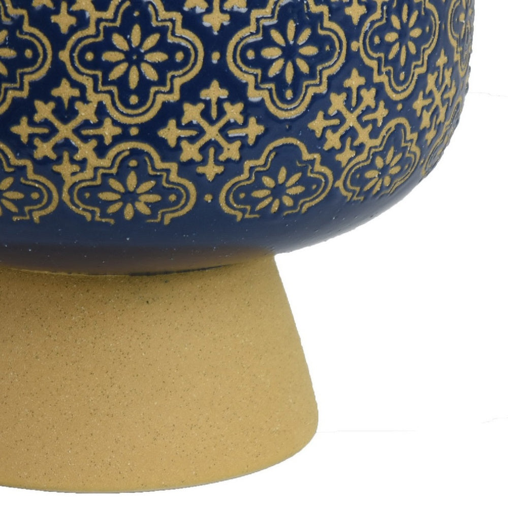 Hea Decorative Planter, Blue Gold Moroccan Pattern Footed Bowl, 9 Inch-BM353398