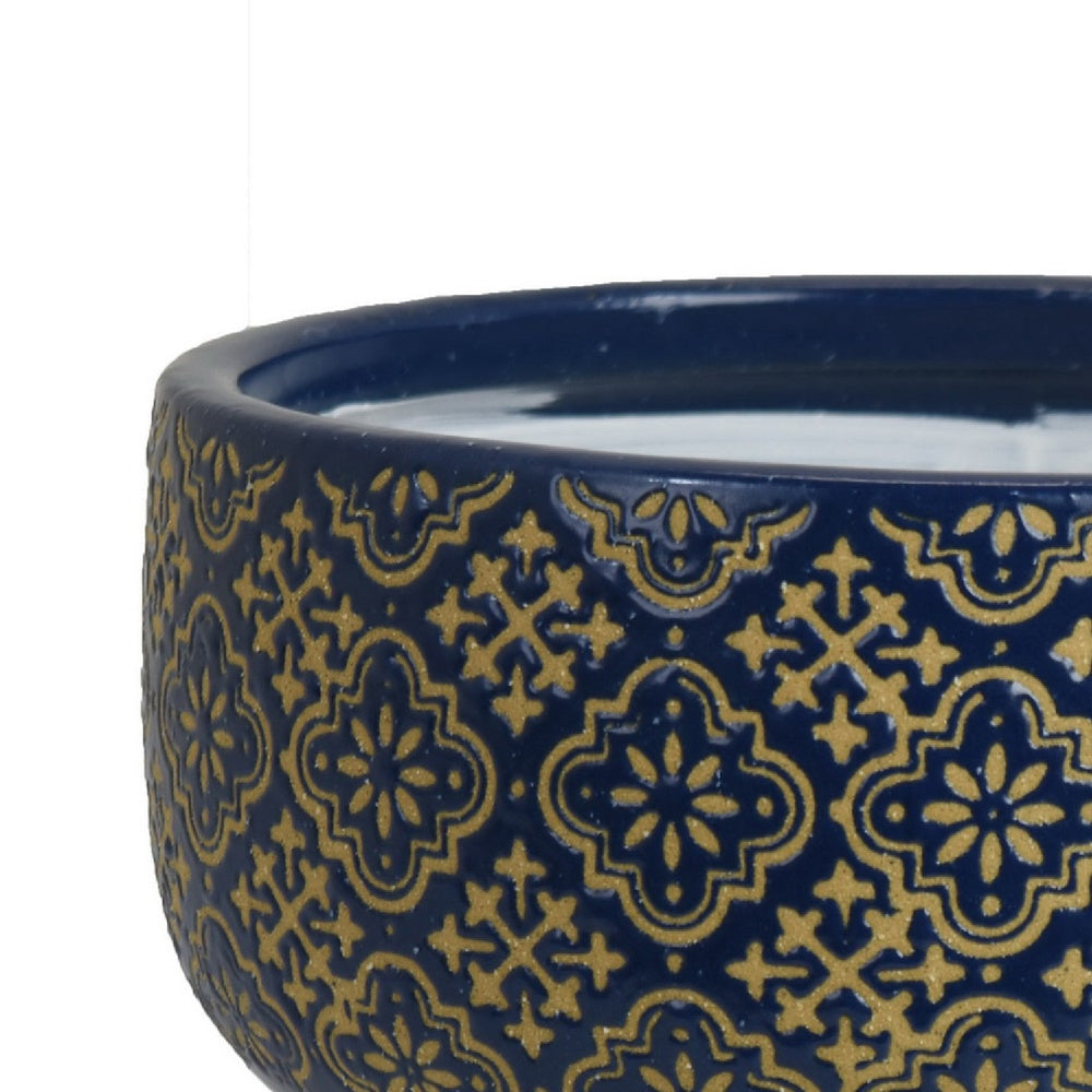 Hea Decorative Planter, Blue Gold Moroccan Pattern Footed Bowl, 9 Inch-BM353398