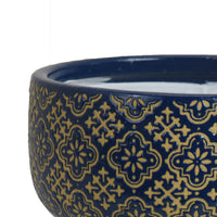 Hea Decorative Planter, Blue Gold Moroccan Pattern Footed Bowl, 9 Inch-BM353398