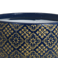 Hea Decorative Planter, Blue Gold Moroccan Pattern Footed Bowl, 9 Inch-BM353398