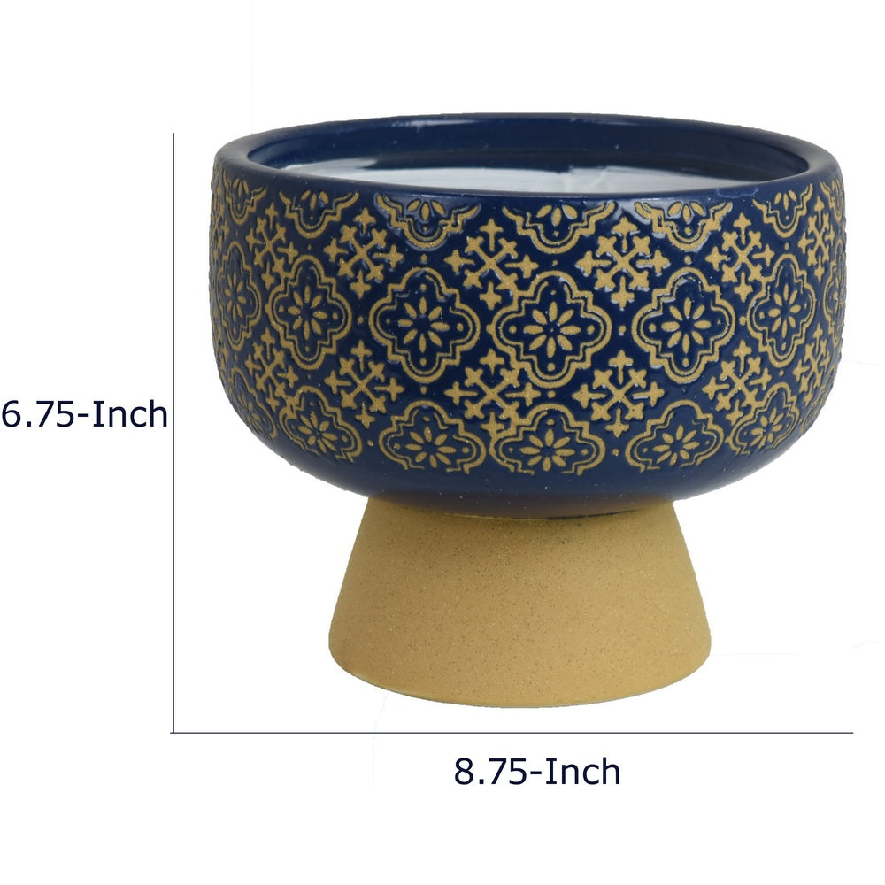 Hea Decorative Planter, Blue Gold Moroccan Pattern Footed Bowl, 9 Inch-BM353398