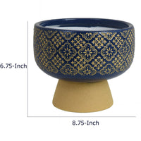 Hea Decorative Planter, Blue Gold Moroccan Pattern Footed Bowl, 9 Inch-BM353398