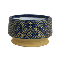 Hea Decorative Planter, Blue Gold Moroccan Pattern Footed Bowl, 10 Inch-BM353399