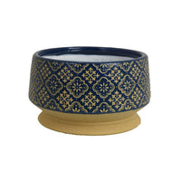 Hea Decorative Planter, Blue Gold Moroccan Pattern Footed Bowl, 10 Inch-BM353399